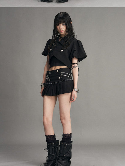 Frustration Garden Punk Metal Zipper Pleated Low Waist A Line Women&