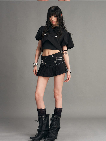 Frustration Garden Punk Metal Zipper Pleated Low Waist A Line Women&
