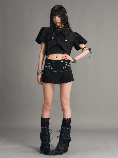 Frustration Garden Punk Metal Zipper Pleated Low Waist A Line Women&
