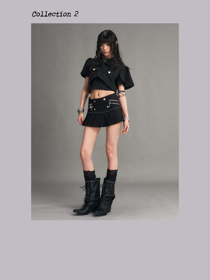 Frustration Garden Punk Metal Zipper Pleated Low Waist A Line Women&