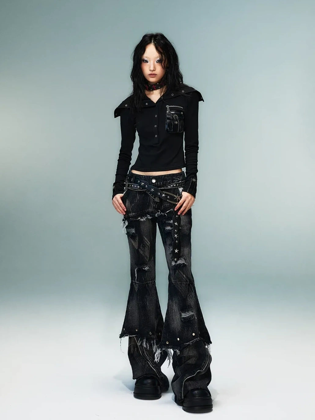 Frustration Garden Punk Multi Way Knit Turtleneck Top