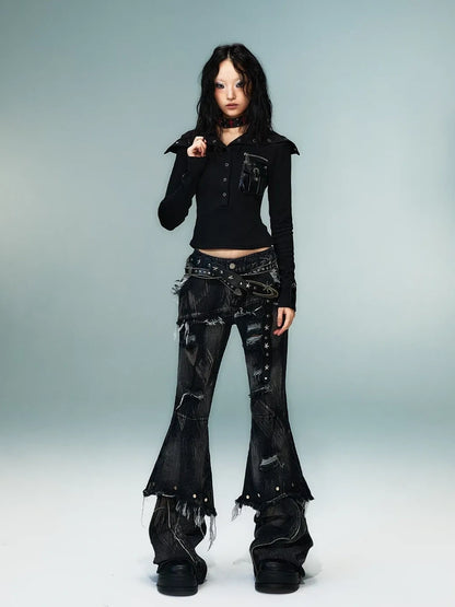 Frustration Garden Punk Multi Way Knit Turtleneck Top