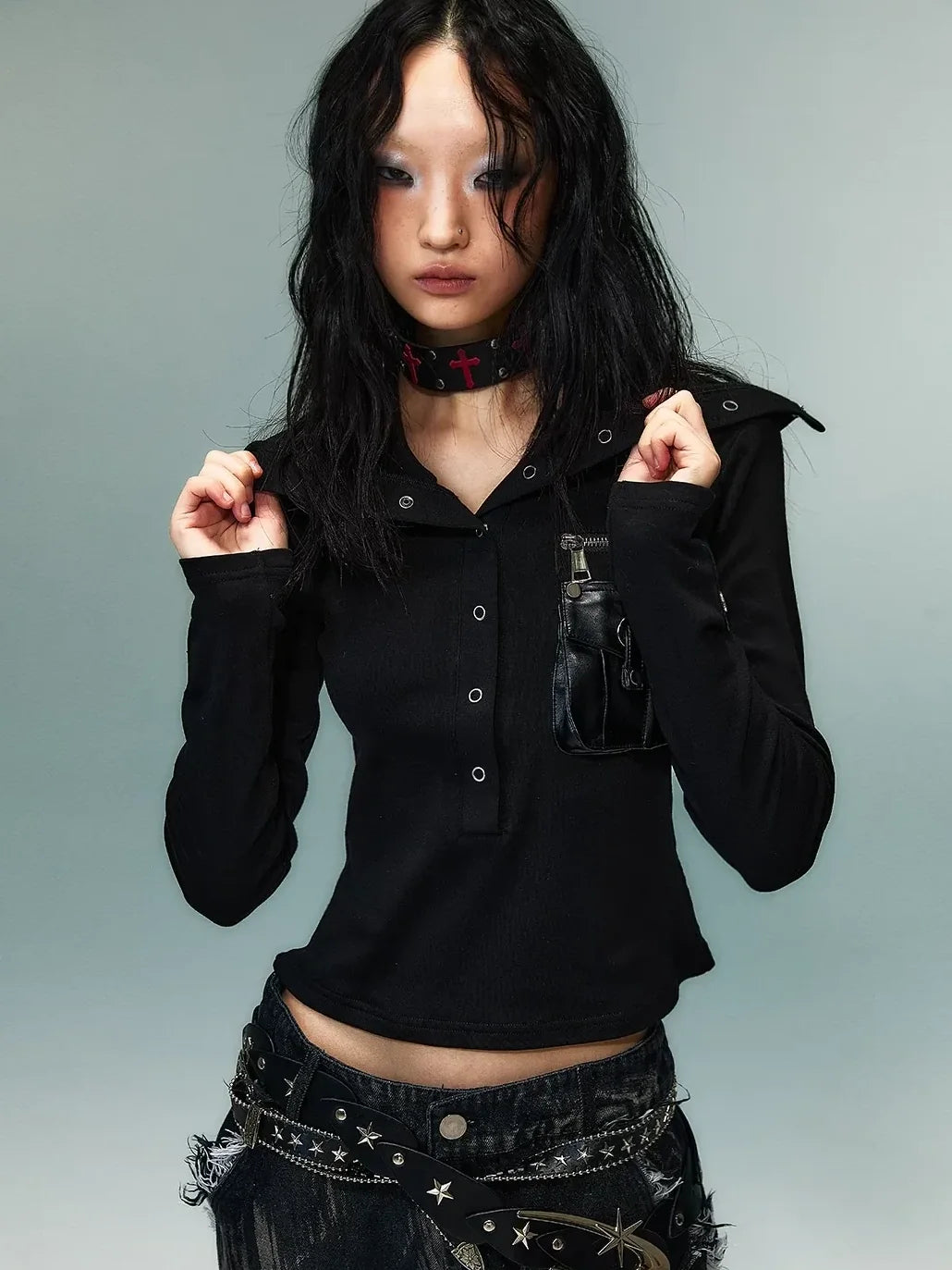 Frustration Garden Punk Multi Way Knit Turtleneck Top