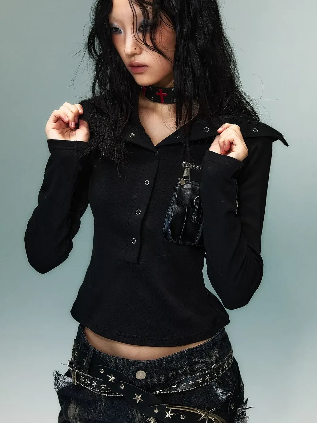 Frustration Garden Punk Multi Way Knit Turtleneck Top