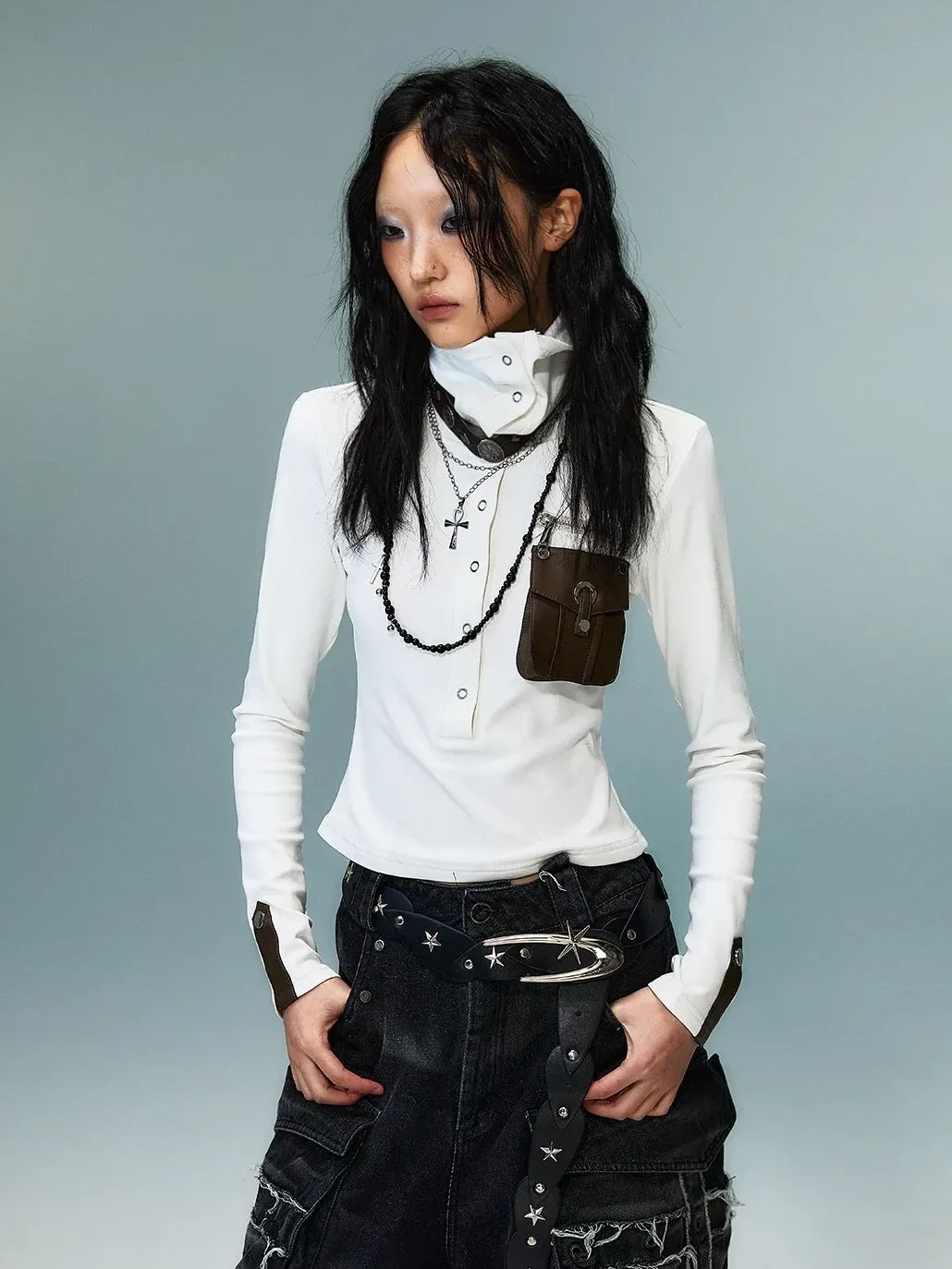 Frustration Garden Punk Multi Way Knit Turtleneck Top