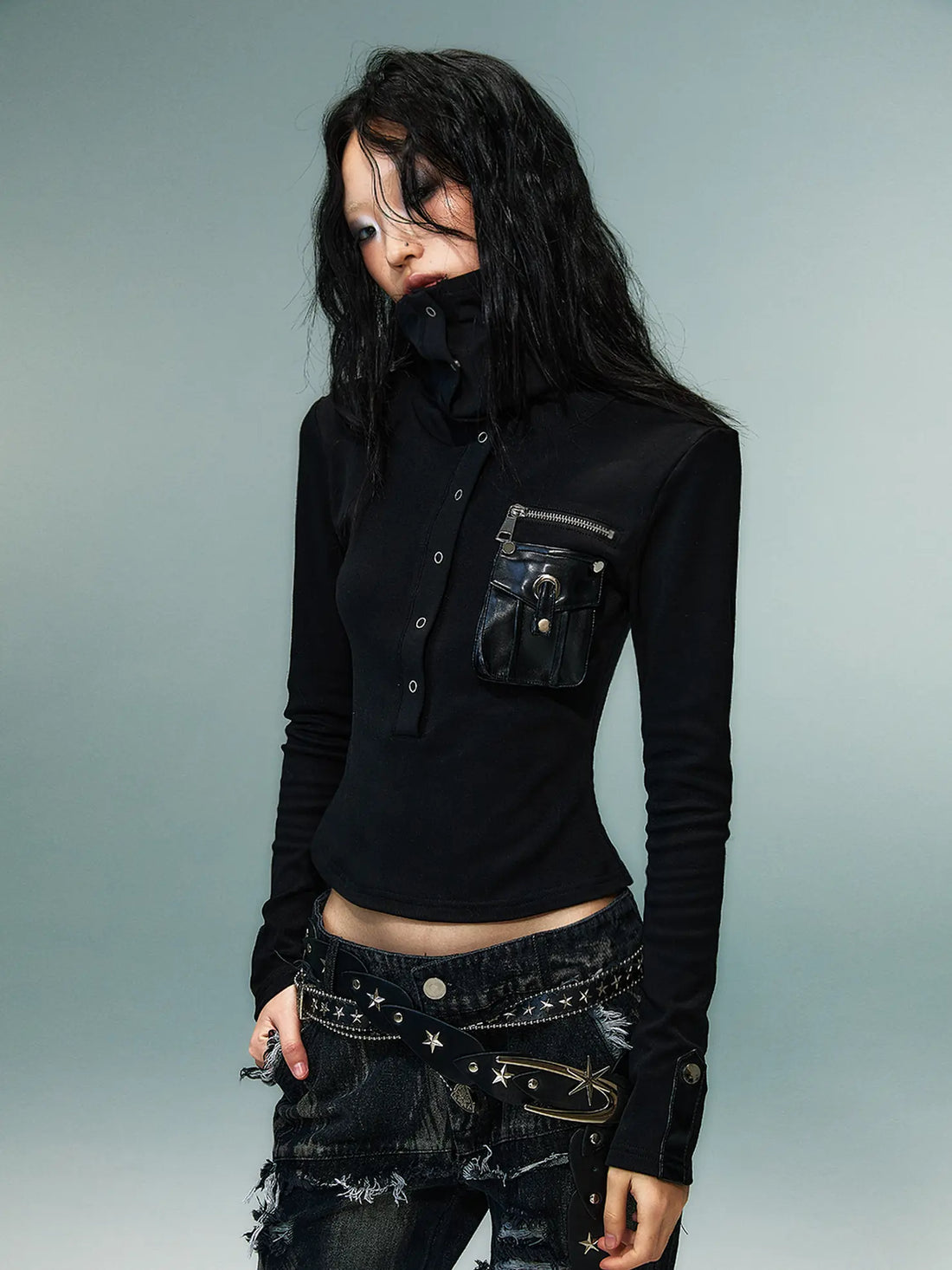 Frustration Garden Punk Multi Way Knit Turtleneck Top