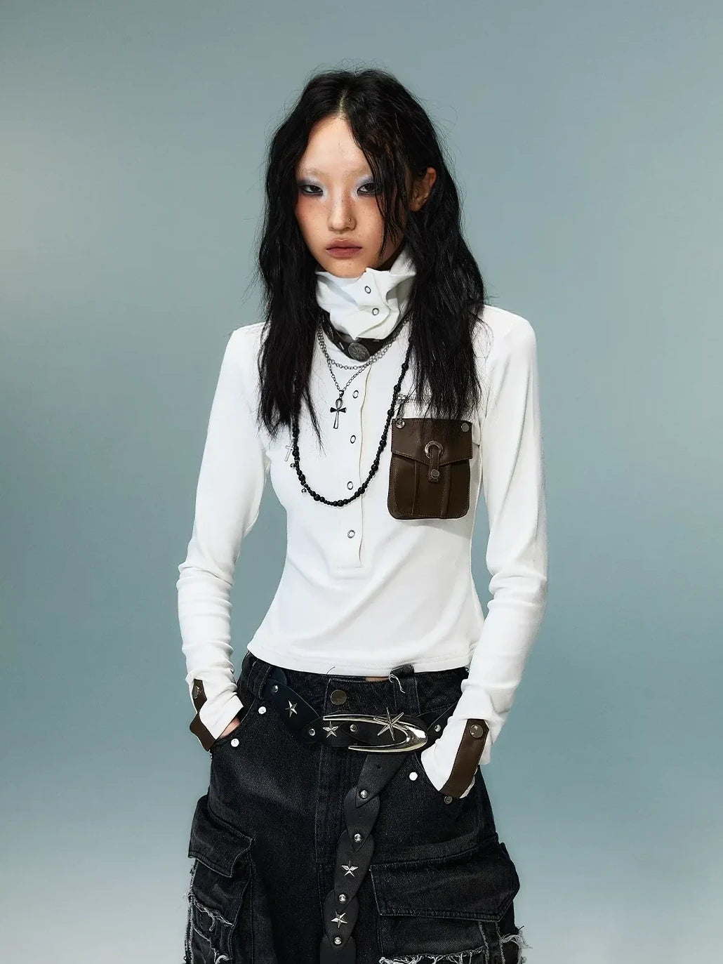 Frustration Garden Punk Multi Way Knit Turtleneck Top