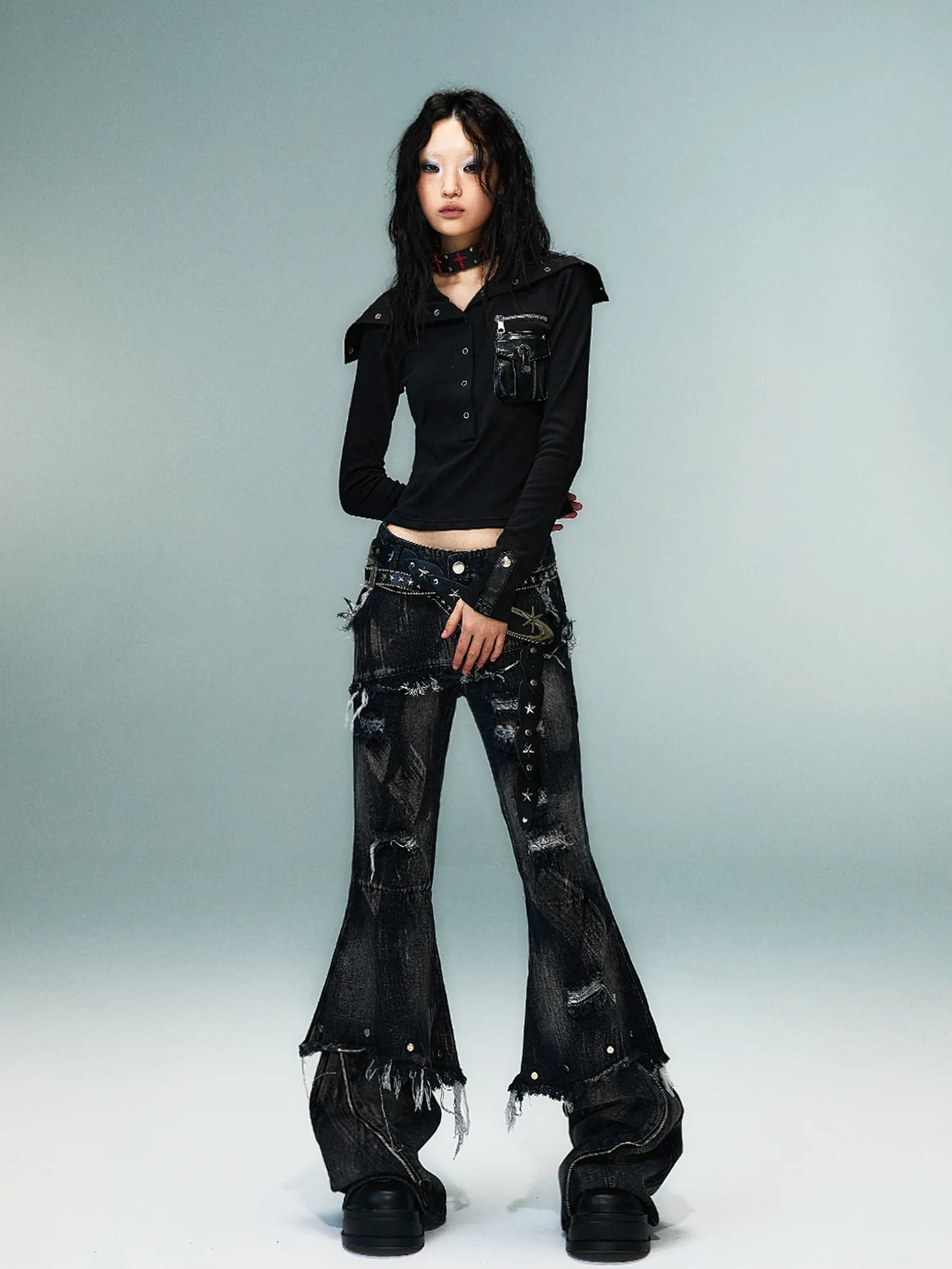 Frustration Garden Punk Multi Way Knit Turtleneck Top
