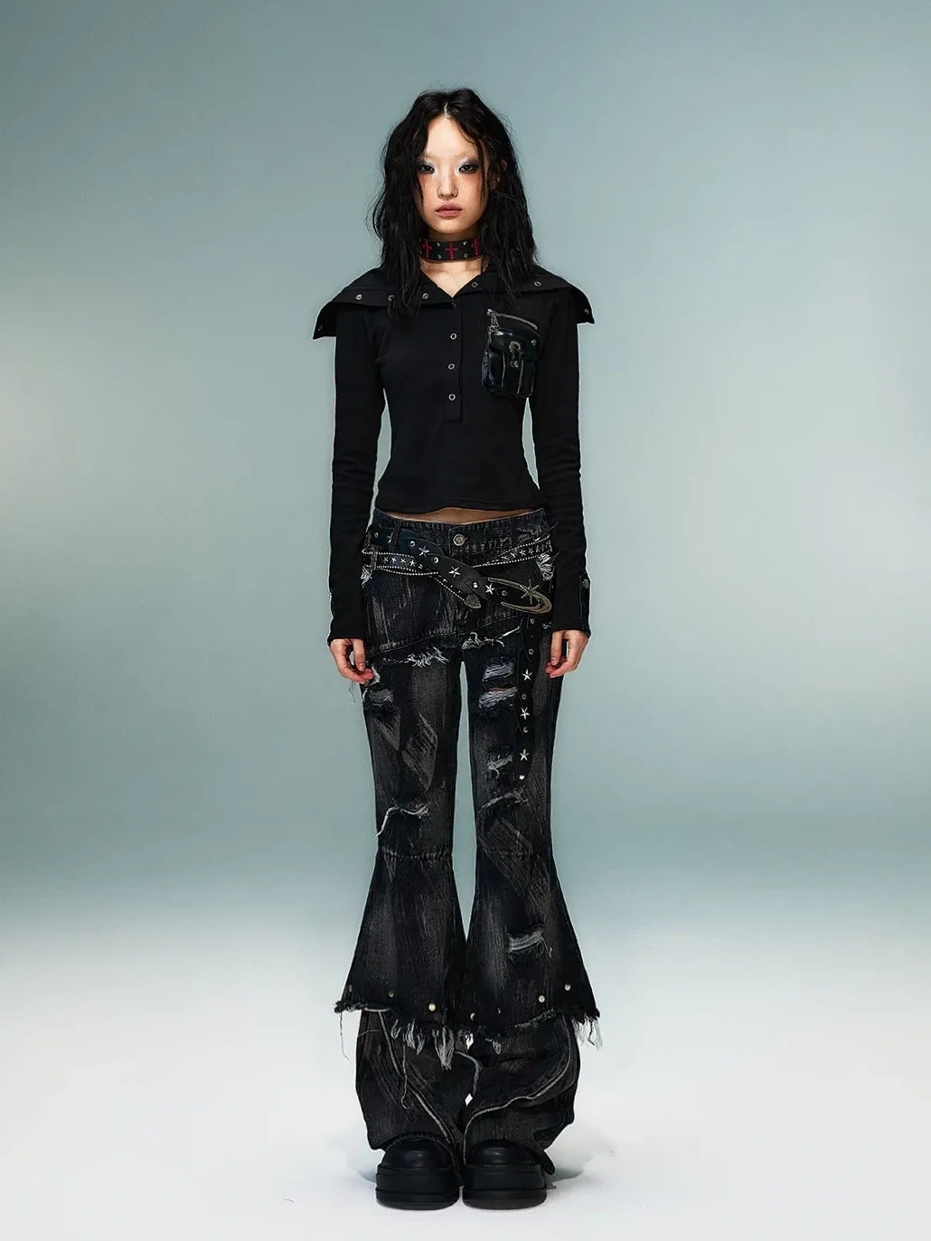 Frustration Garden Punk Multi Way Knit Turtleneck Top