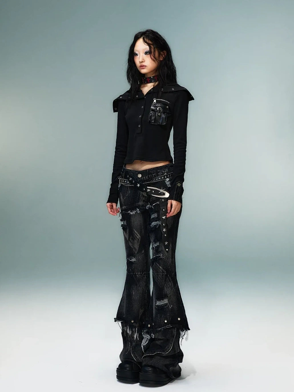Frustration Garden Punk Multi Way Knit Turtleneck Top