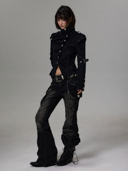 Frustration Garden Punk Palace Knight Stand Collar Metal Studded Women&