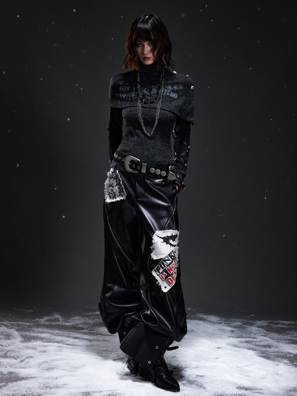 Frustration Garden Punk Print Faux Layered Cape Asymmetric Button Women&