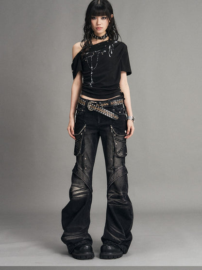 Frustration Garden Punk Print Ruched Asymmetrical Layered Halter Women&