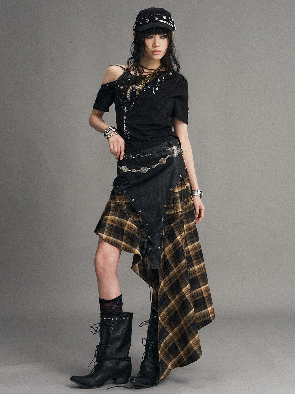 Frustration Garden Punk Print Ruched Asymmetrical Layered Halter Women&