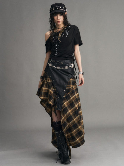 Frustration Garden Punk Print Ruched Asymmetrical Layered Halter Women&
