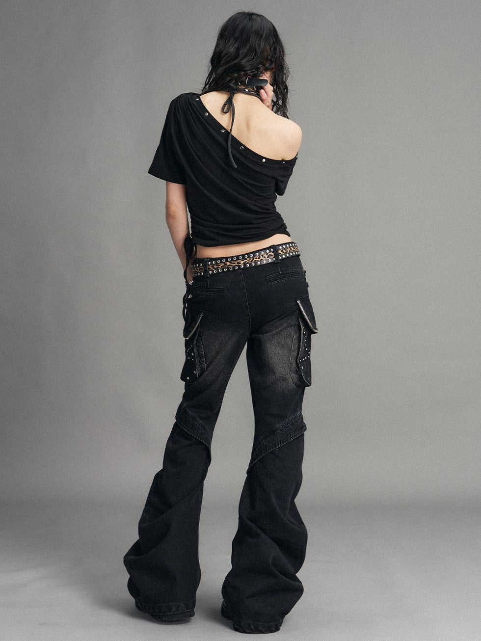 Frustration Garden Punk Print Ruched Asymmetrical Layered Halter Women&