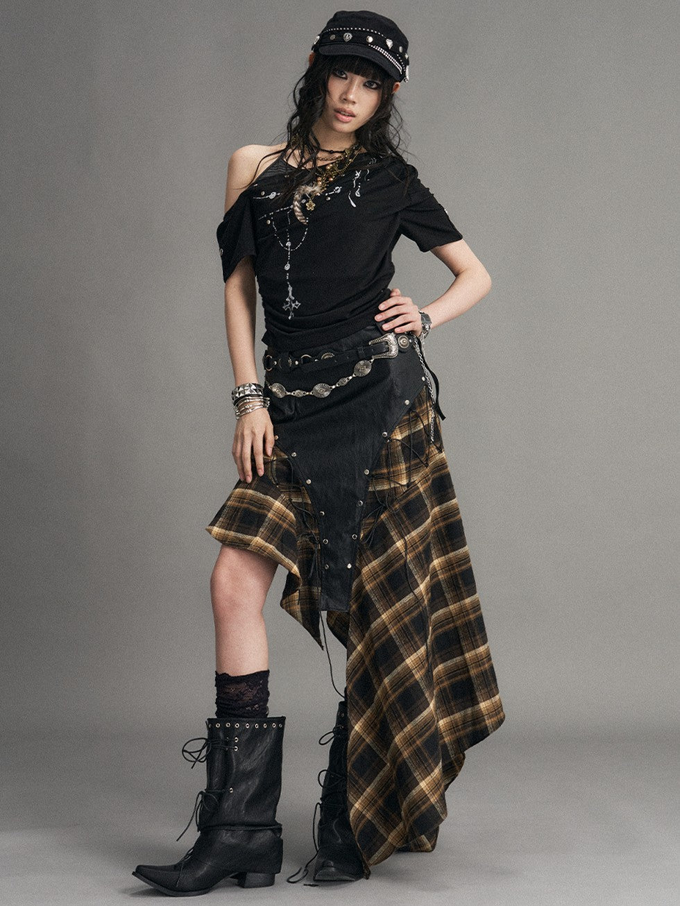 Frustration Garden Punk Print Ruched Asymmetrical Layered Halter Women&