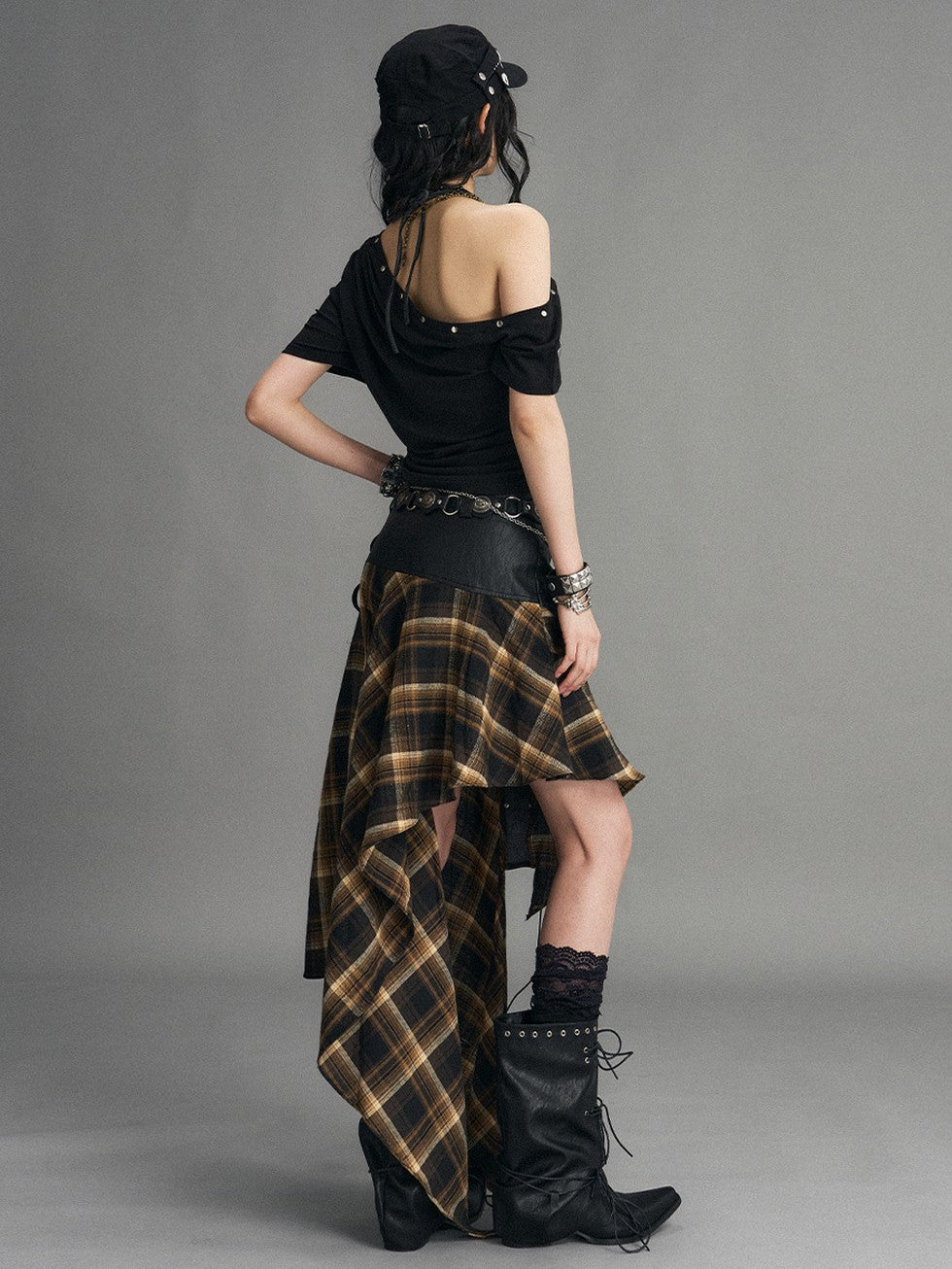 Frustration Garden Punk Print Ruched Asymmetrical Layered Halter Women&
