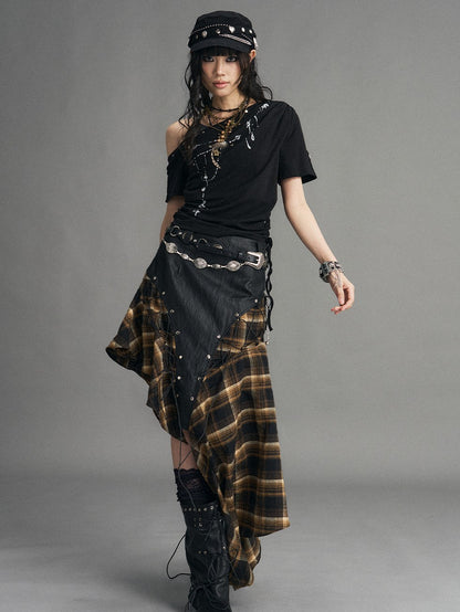 Frustration Garden Punk Print Ruched Asymmetrical Layered Halter Women&