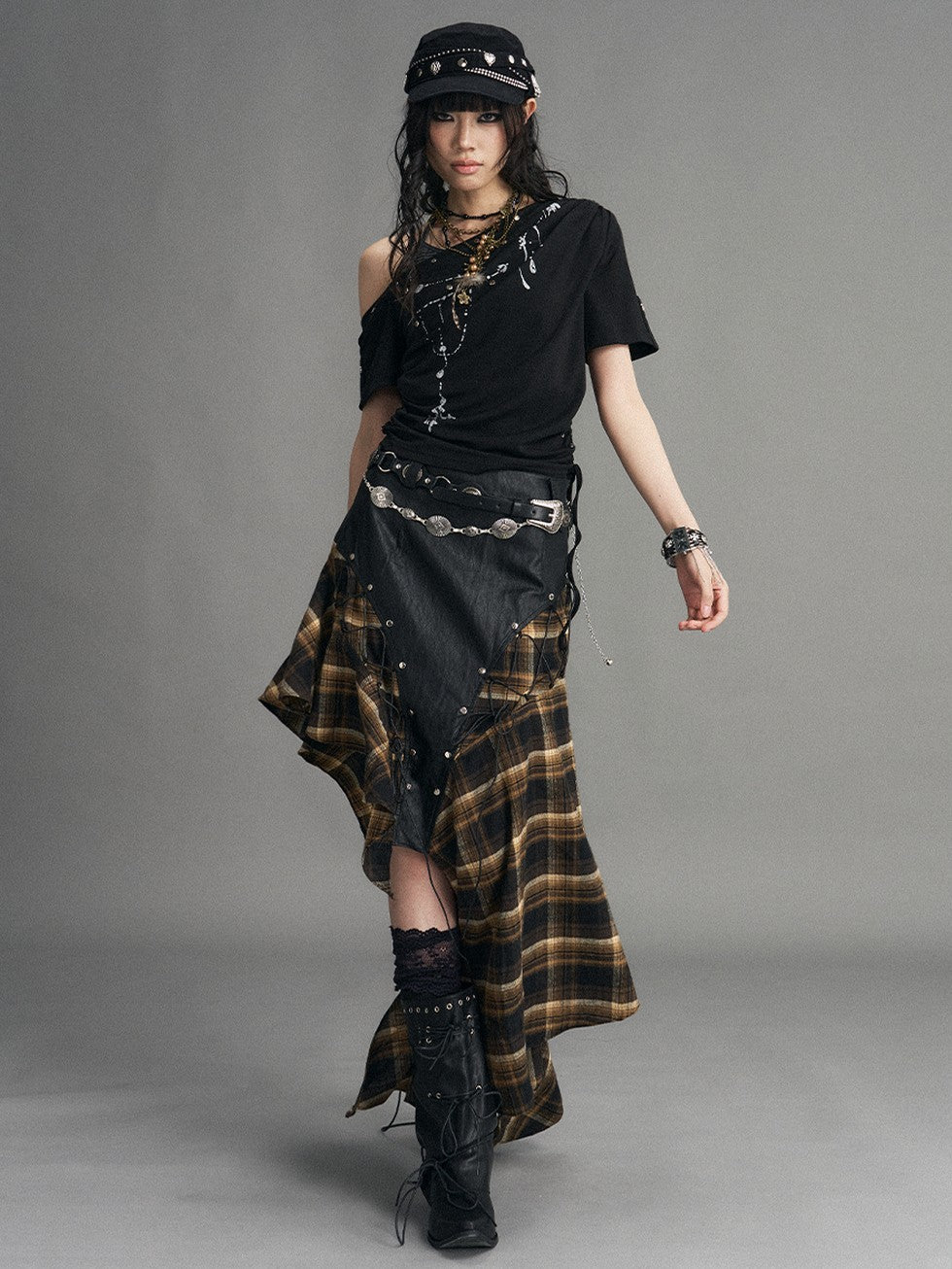 Frustration Garden Punk Print Ruched Asymmetrical Layered Halter Women&