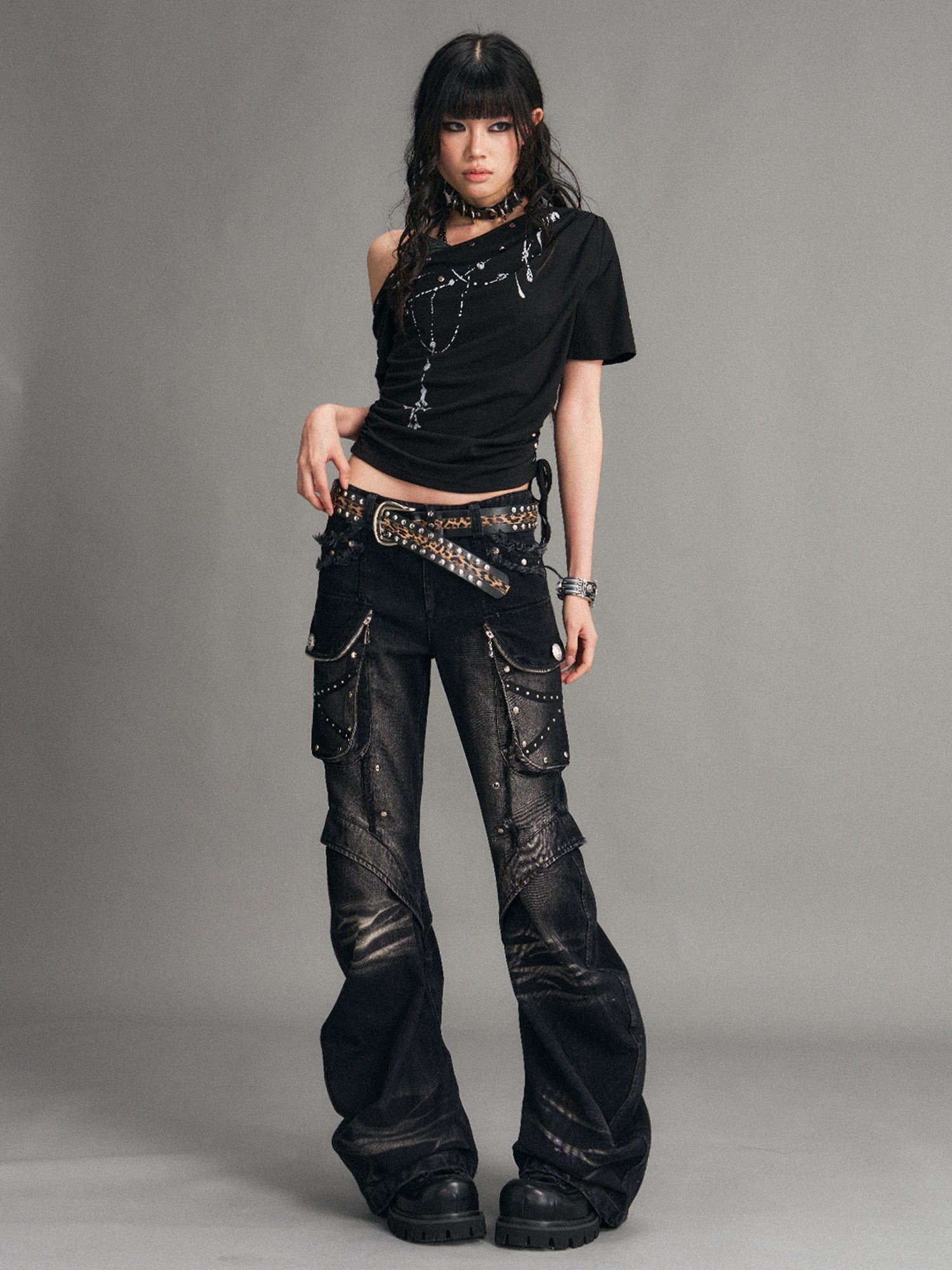 Frustration Garden Punk Print Ruched Asymmetrical Layered Halter Women&
