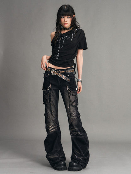 Frustration Garden Punk Print Ruched Asymmetrical Layered Halter Women&
