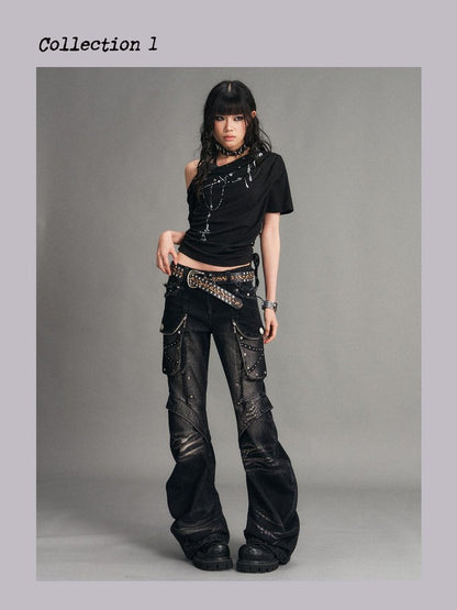 Frustration Garden Punk Print Ruched Asymmetrical Layered Halter Women&