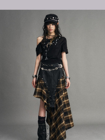 Frustration Garden Punk Print Ruched Asymmetrical Layered Halter Women&