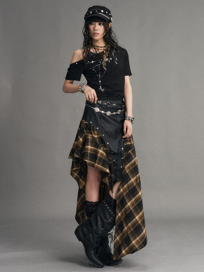Frustration Garden Punk Print Ruched Asymmetrical Layered Halter Women&