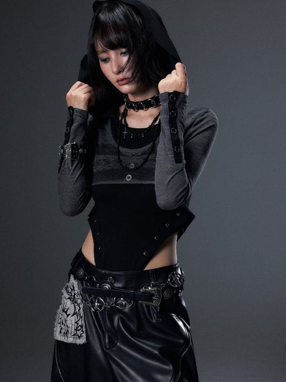 Frustration Garden Punk Printed Studded Faux Two Piece Hooded Slim Women&