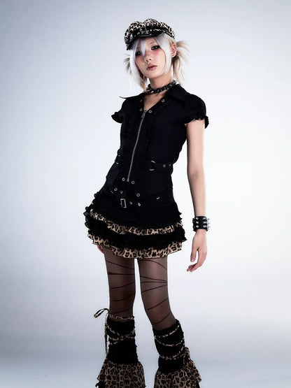 Frustration Garden Punk Retro Lace Trim Crop Shirt