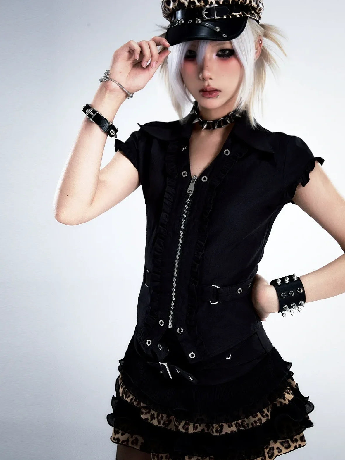 Frustration Garden Punk Retro Lace Trim Crop Shirt