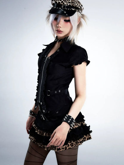 Frustration Garden Punk Retro Lace Trim Crop Shirt