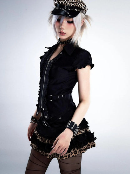 Frustration Garden Punk Retro Lace Trim Crop Shirt