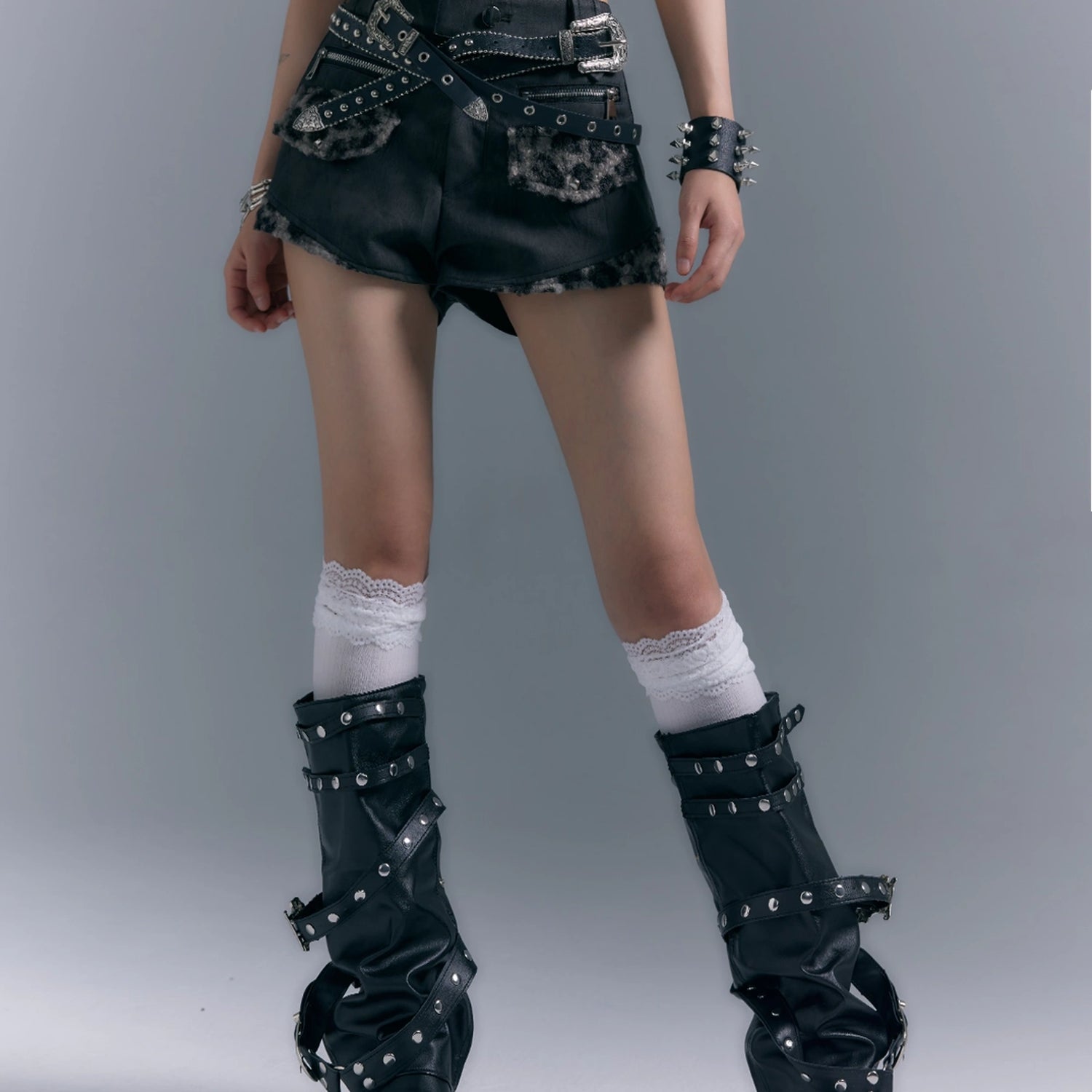 Frustration_Garden_Punk_Retro_Leopard_Patchwork_Leather_Shorts_MISSTT