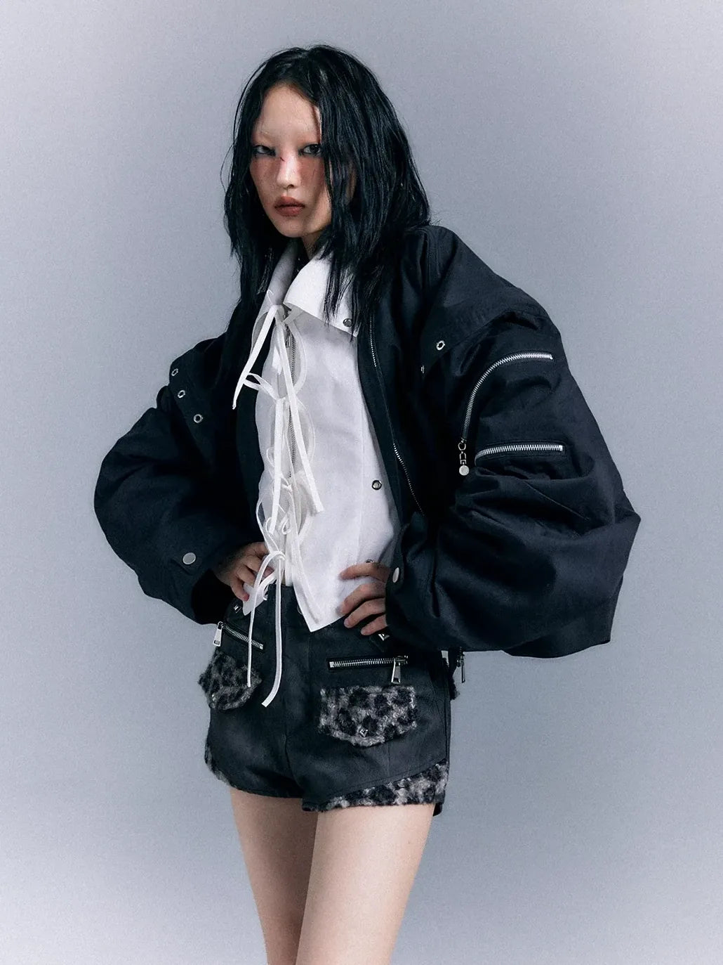 Frustration Garden Punk Retro Leopard Patchwork Leather Shorts