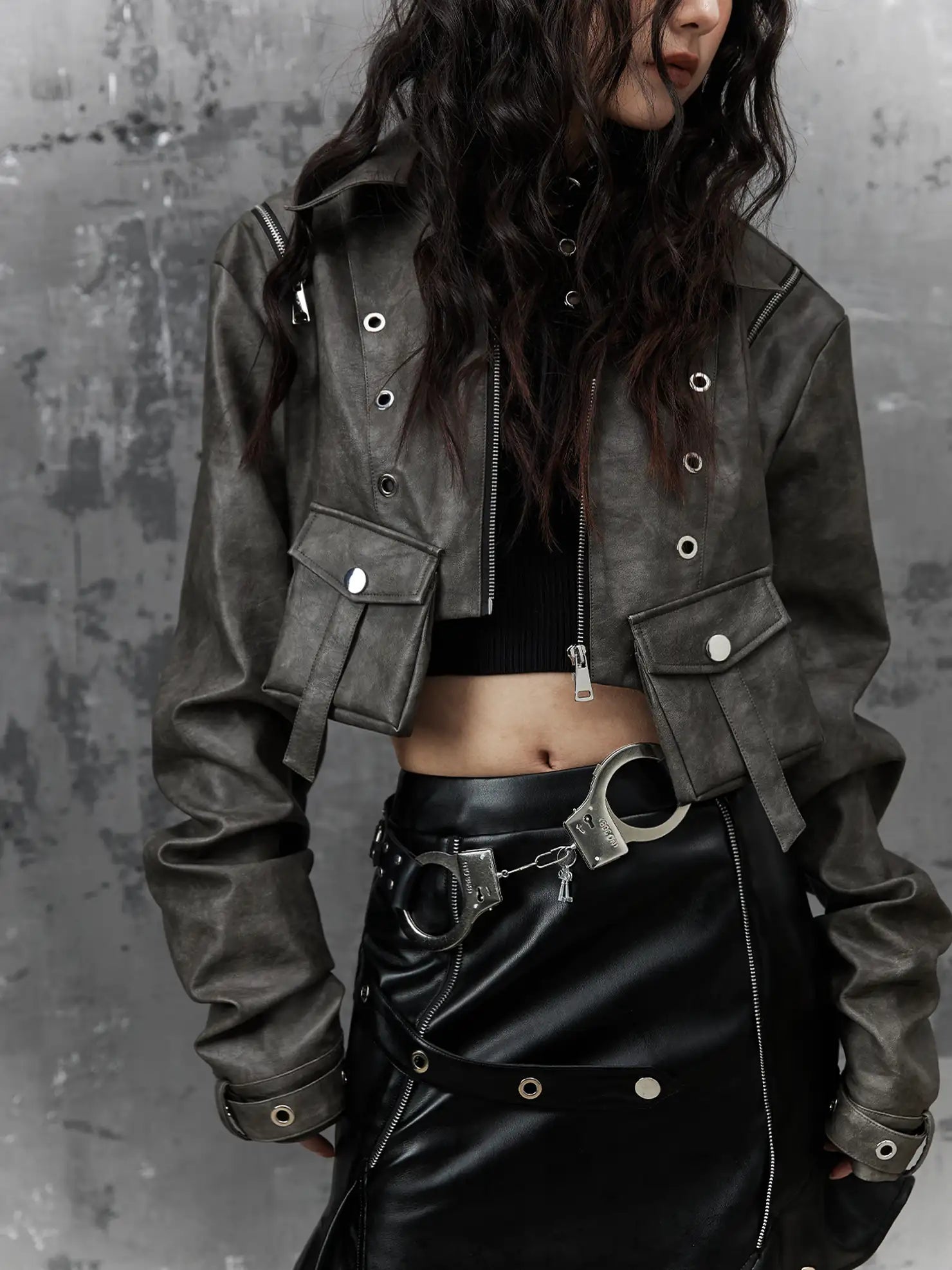 Frustration Garden Punk Retro Tie Dye Cropped Pu Leather Jacket