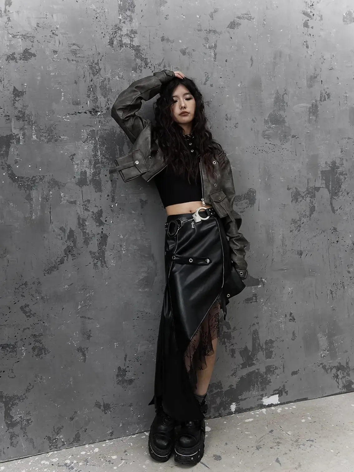 Frustration Garden Punk Retro Tie Dye Cropped Pu Leather Jacket