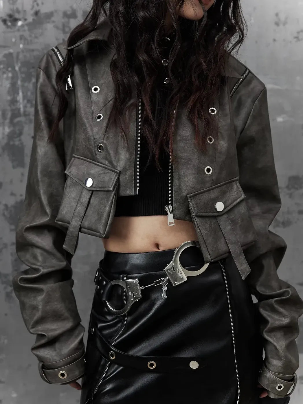 Frustration Garden Punk Retro Tie Dye Cropped Pu Leather Jacket