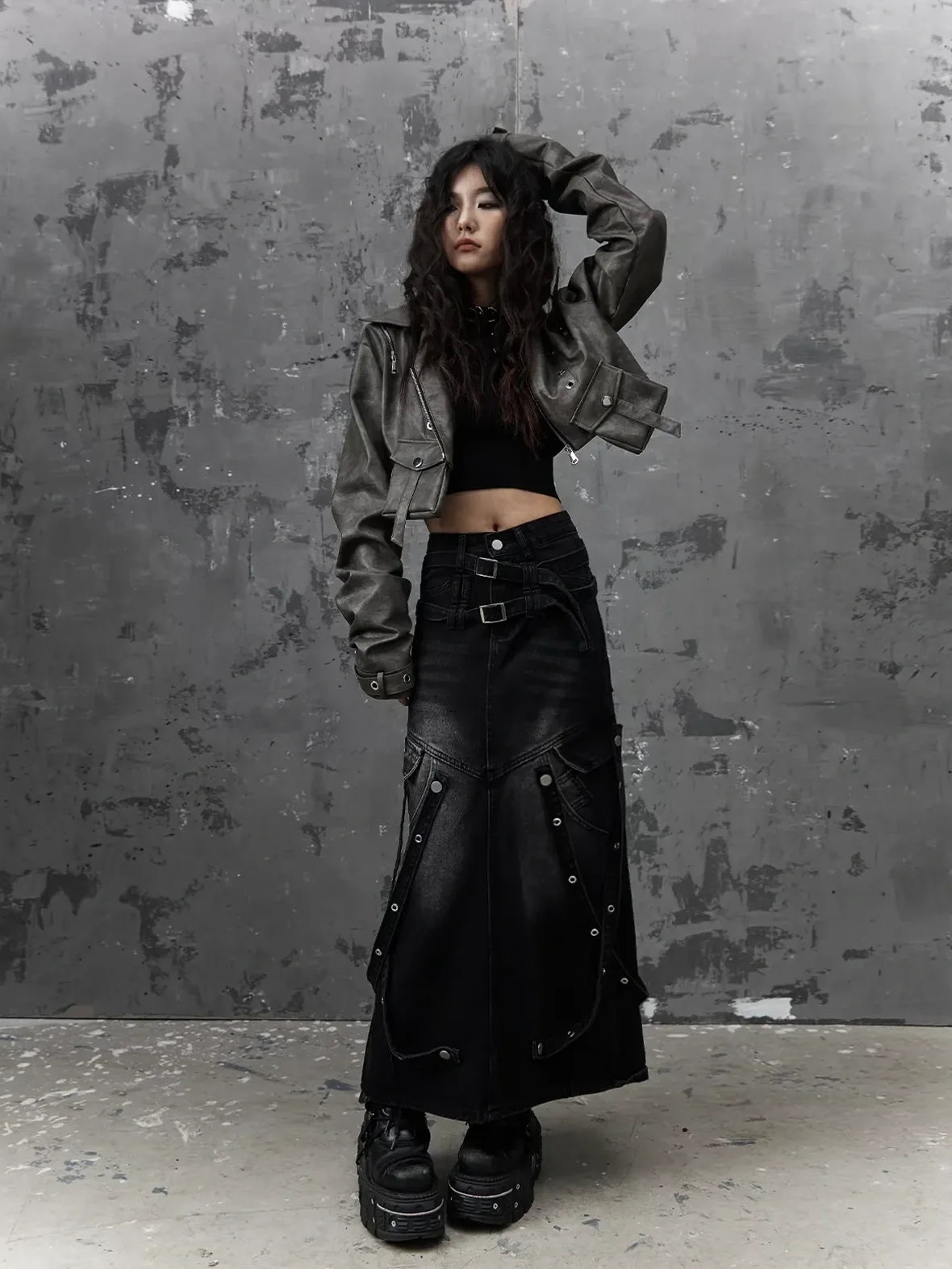 Frustration Garden Punk Retro Tie Dye Cropped Pu Leather Jacket