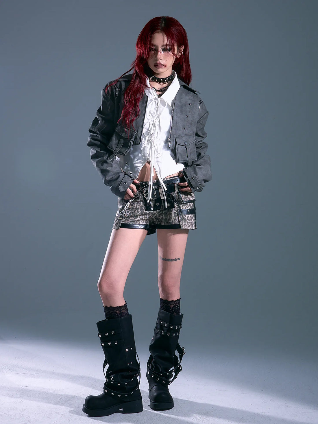 Frustration Garden Punk Retro Tie Dye Cropped Pu Leather Jacket