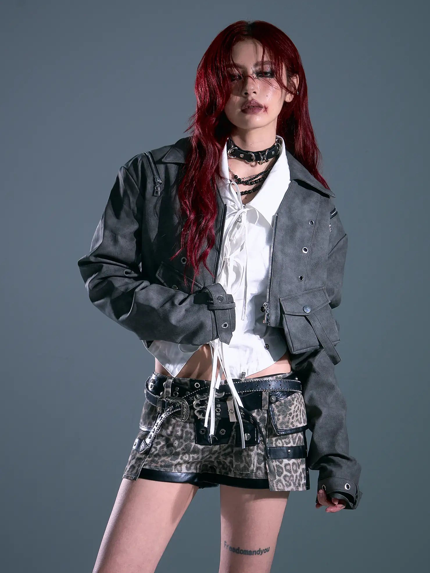 Frustration Garden Punk Retro Tie Dye Cropped Pu Leather Jacket