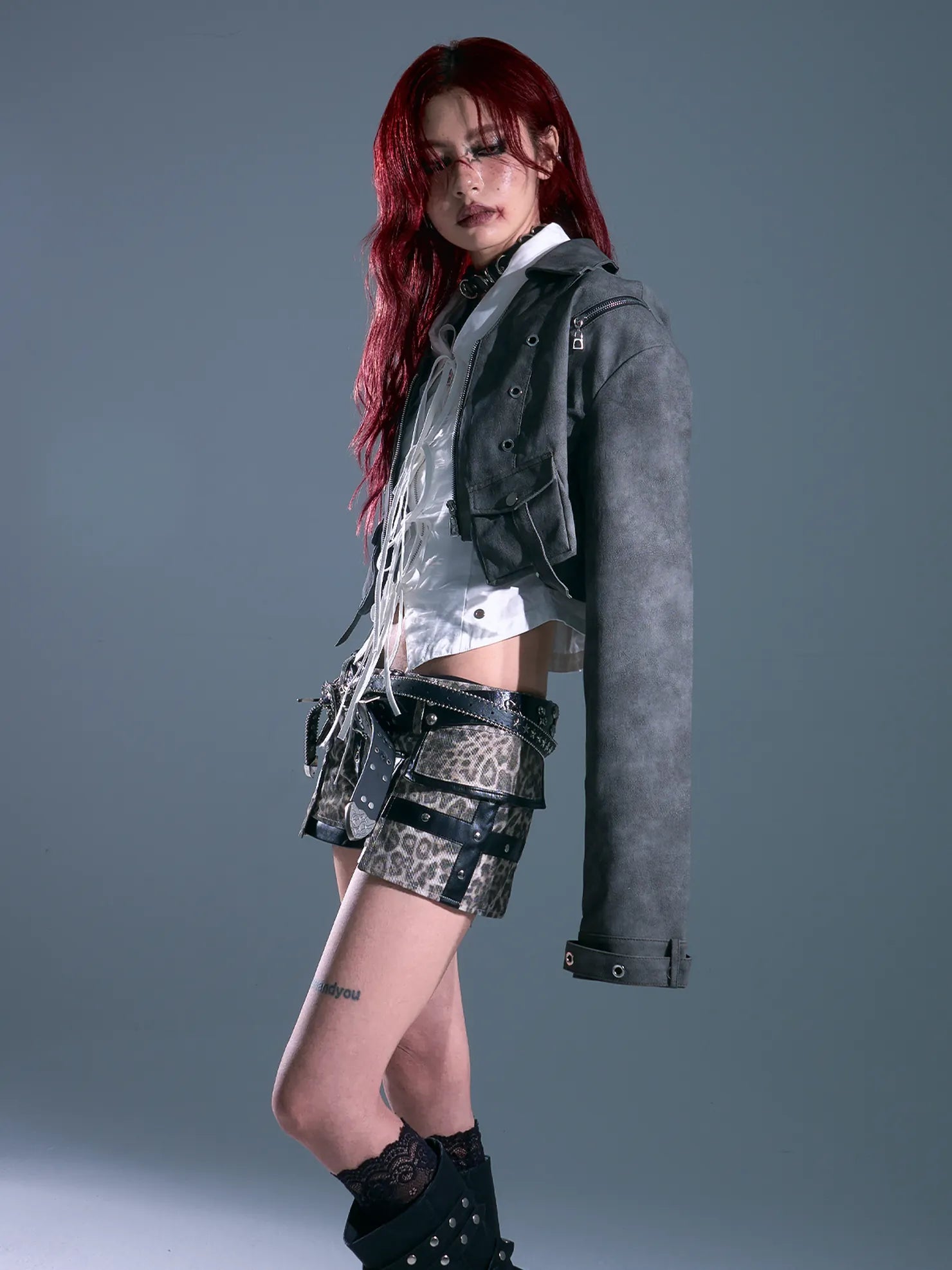 Frustration Garden Punk Retro Tie Dye Cropped Pu Leather Jacket