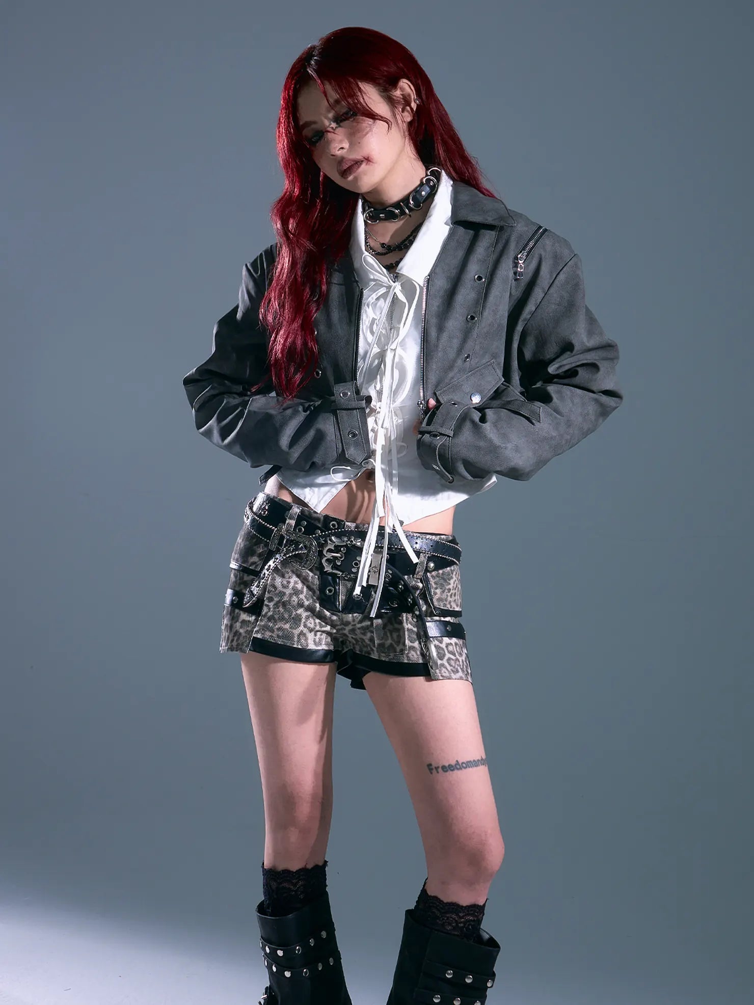 Frustration Garden Punk Retro Tie Dye Cropped Pu Leather Jacket