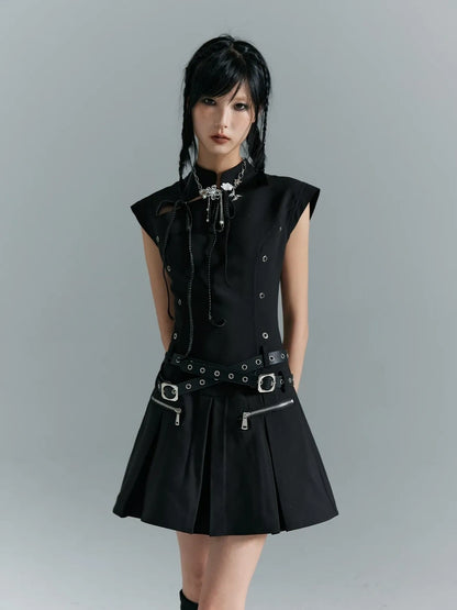 Punk Revival Embroidered Cheongsam Dress V-neck T-shirt Long Sleeve