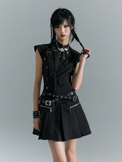 Punk Revival Embroidered Cheongsam Dress V-neck T-shirt Long Sleeve