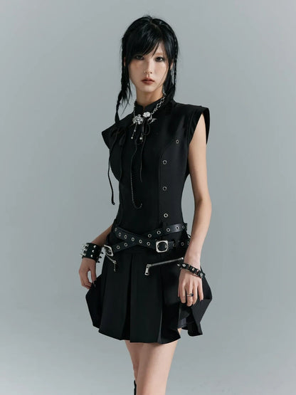 Punk Revival Embroidered Cheongsam Dress V-neck T-shirt Long Sleeve