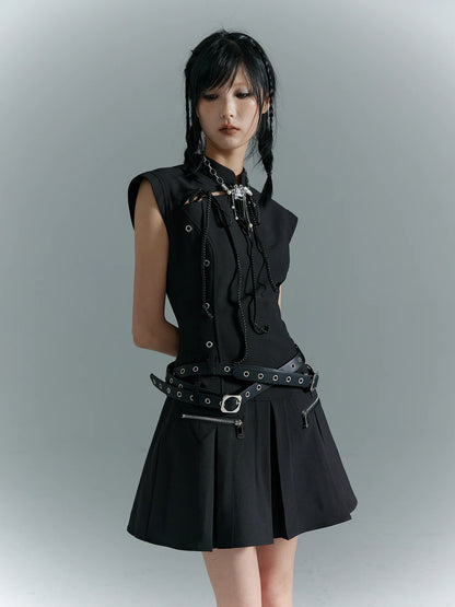 Punk Revival Embroidered Cheongsam Dress V-neck T-shirt Long Sleeve