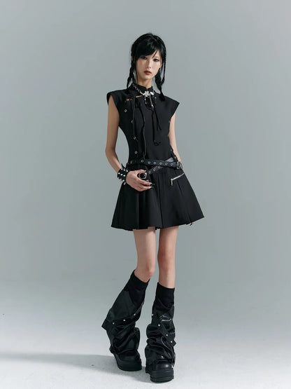 Punk Revival Embroidered Cheongsam Dress V-neck T-shirt Long Sleeve