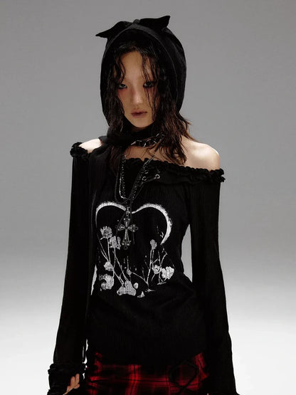 Frustration Garden Punk Revival Print Hooded Knit Top